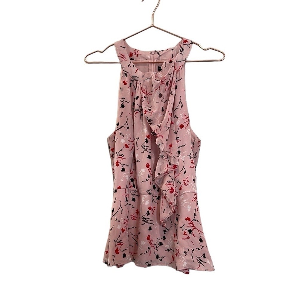 White House Black Market pink floral sleeveless blouse.  Size 12